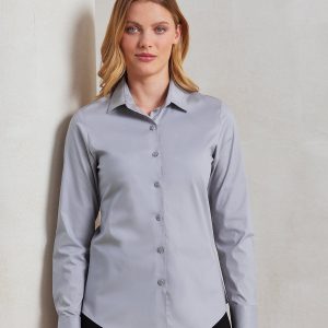 Women's stretch fit cotton poplin long sleeve blouse