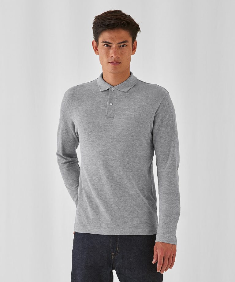 B&C ID.001 Long Sleeve Cotton Polo Shirt