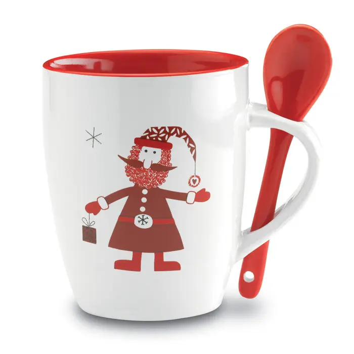 CLAUS Ceramic Christmas Mug with Spoon