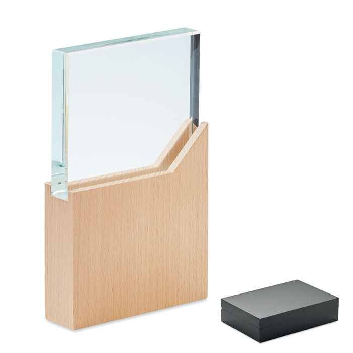 ZEAL Crystal Glass Award on Wooden Base