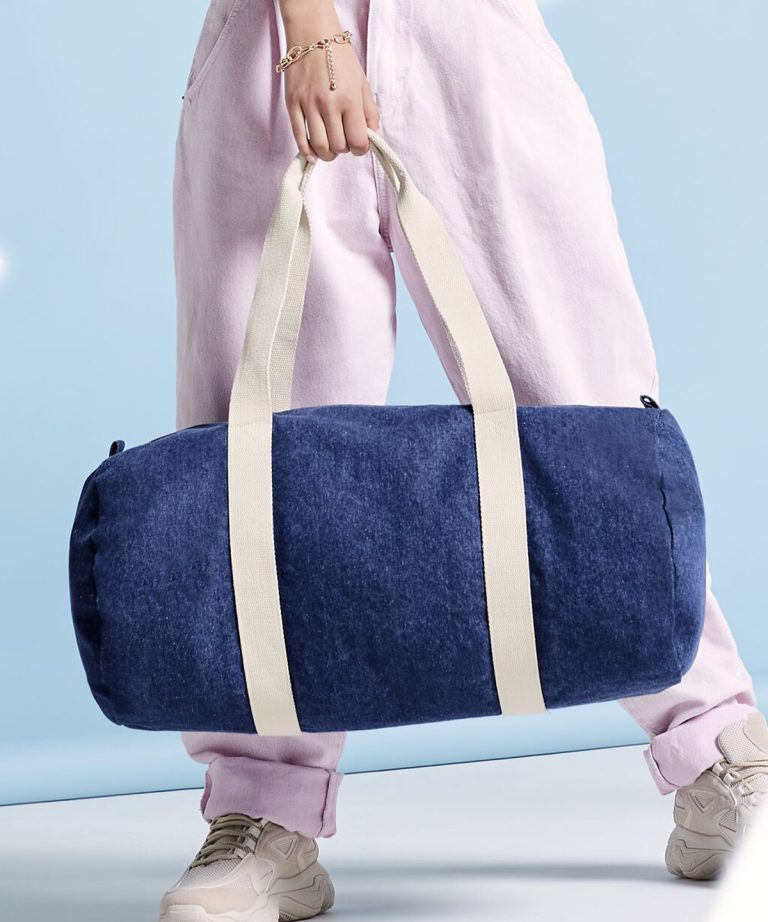 Denim barrel bag