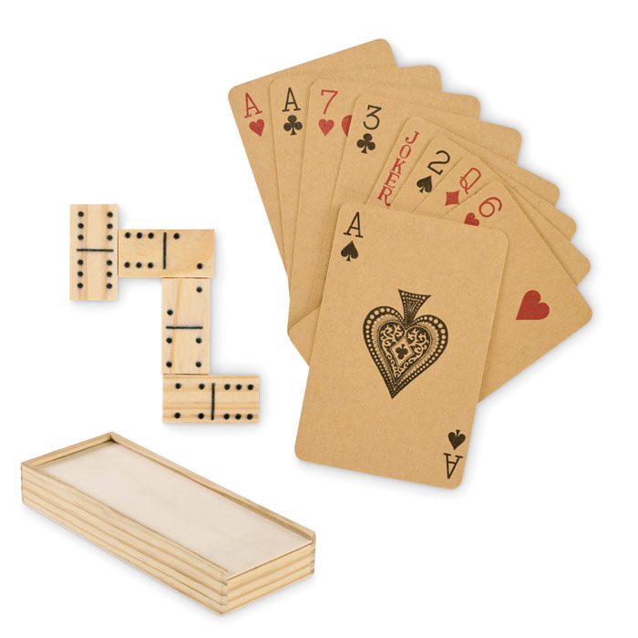 Domi&Cards Wooden Domino and Playing Cards Set