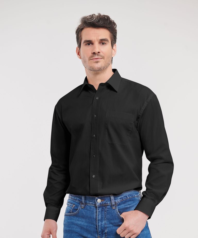 Long sleeve pure cotton easycare poplin shirt