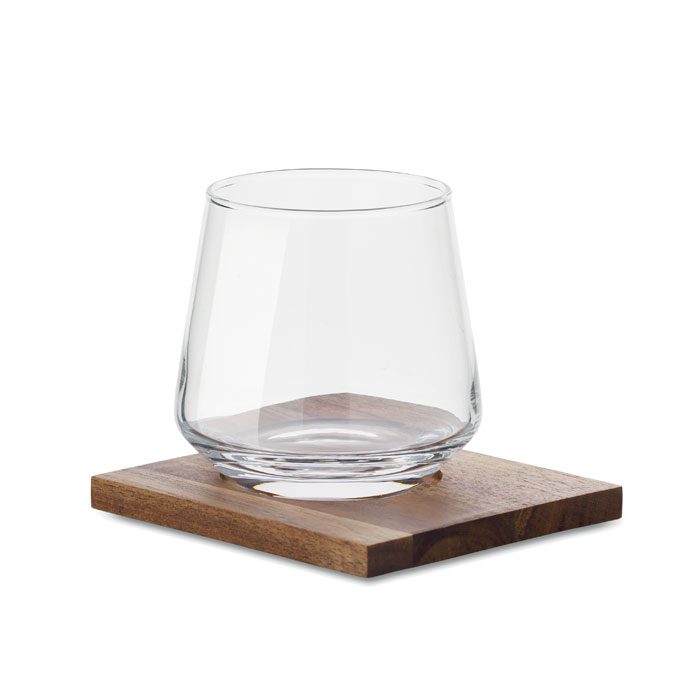 Whisky Glass with Acacia Wood Coaster