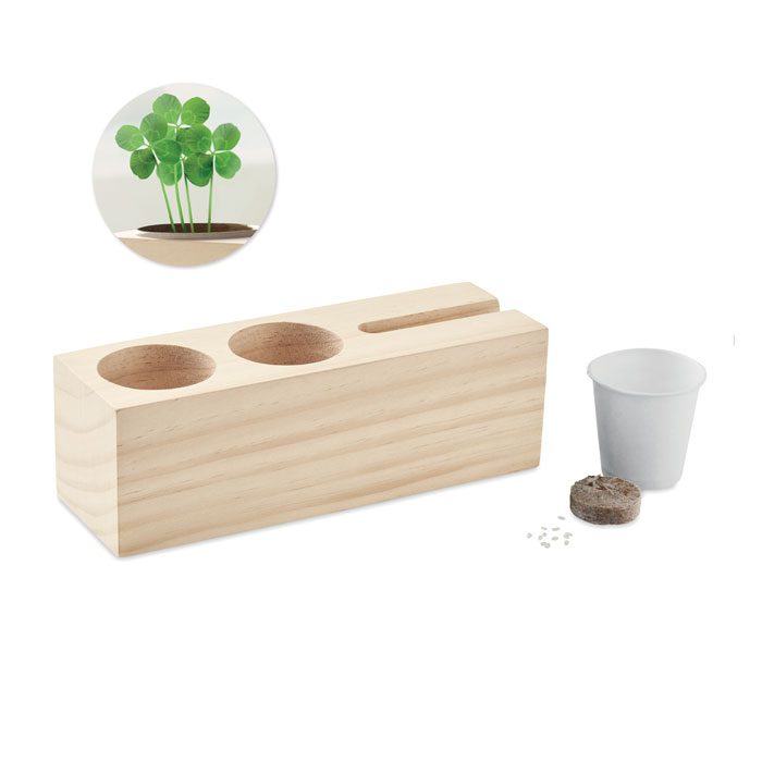 THILA Wooden Desk Stand with Clover Seeds