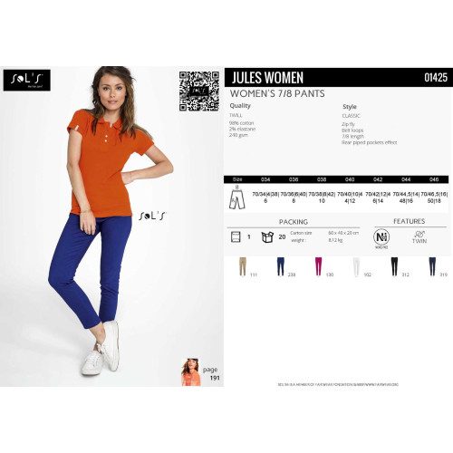 SOL'S Jules Women 7/8 Chino Trousers