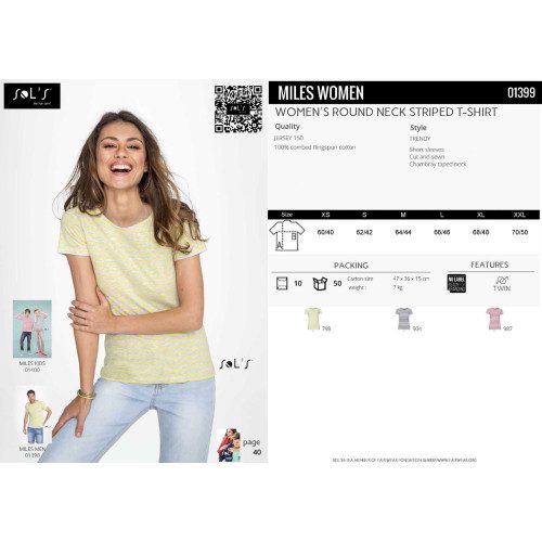 SOL'S Miles Women Striped T-shirt Jersey 150