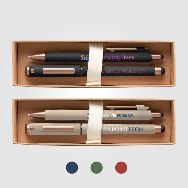 York Recycled Plastic Bronze Trim Pen Gift Set Box Decorated
